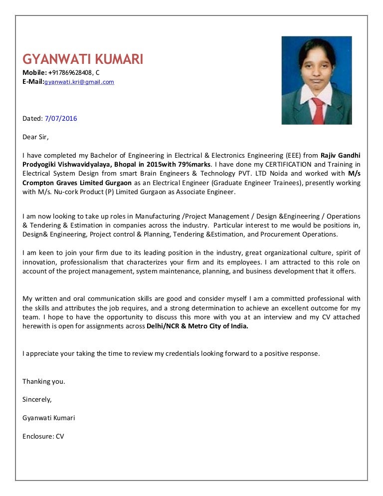 Gyanwati Kumari CV with covering Letter Updated