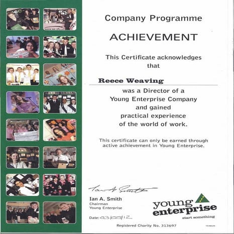 Reece Weaving Certificate