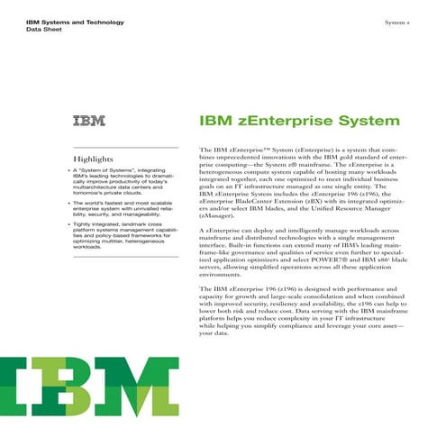 IBM zEnterprise System Datasheet