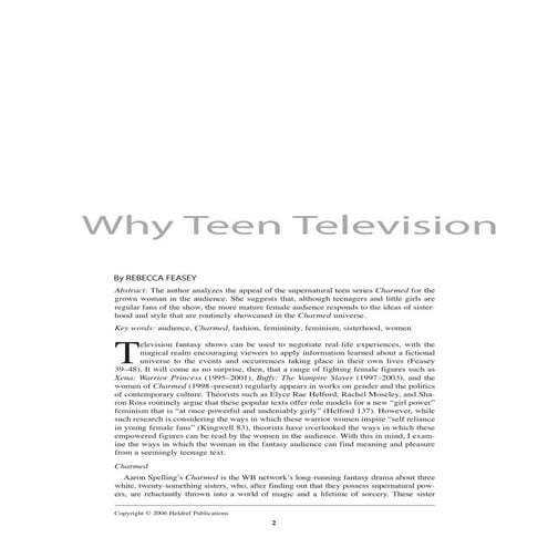 Reading1- Watching GÇ£CharmedGÇ¥- Why Teen Television Appeals to Women