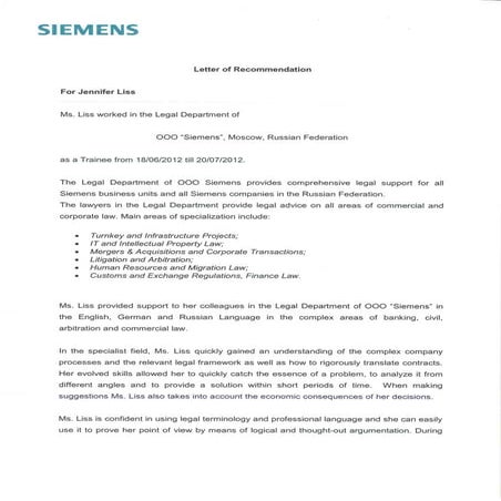 Letter of Recommendation Siemens 2 | PDF