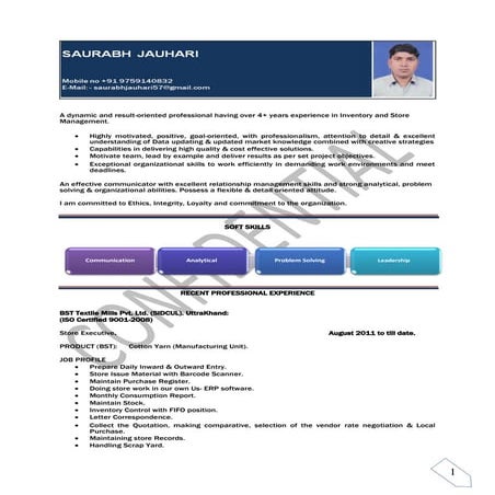 Usman Gul Store Incharge | PDF