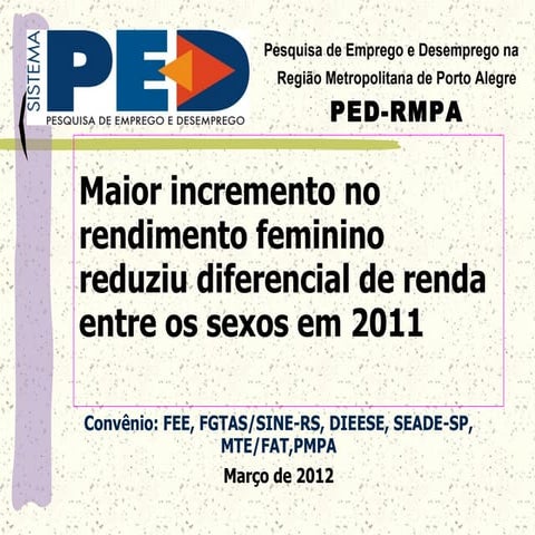 Maior incremento no rendimento feminino reduziu diferencial de renda entre os...