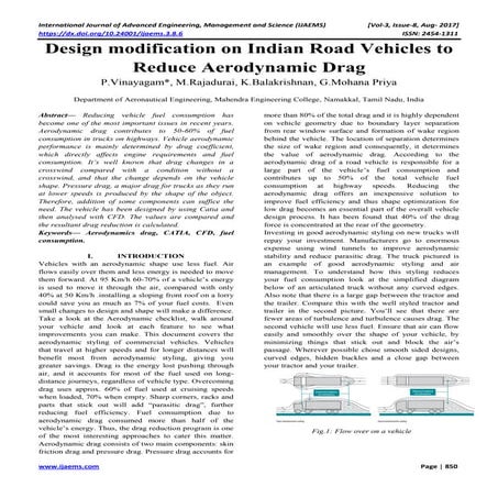Design modification on Indian Road Vehicles to Reduce Aerodynamic Drag