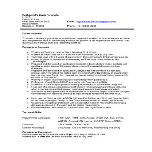 Raghavendra  Gupta  Resume