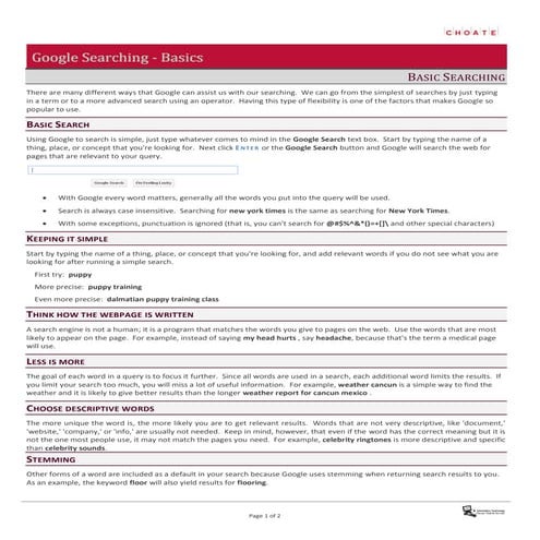 Smart Google Searching - Lesson One: Picking the Right Search Terms | PDF