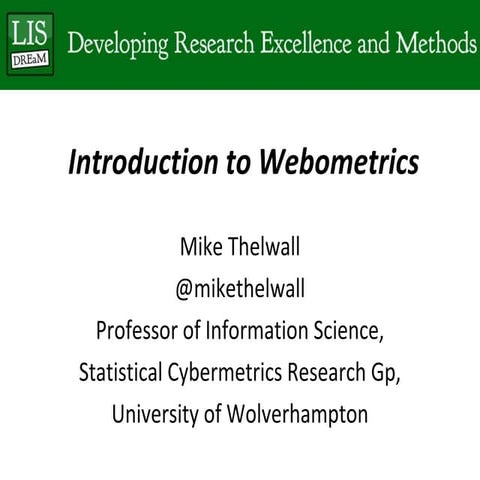 Mike Thelwall: Introduction to Webometrics