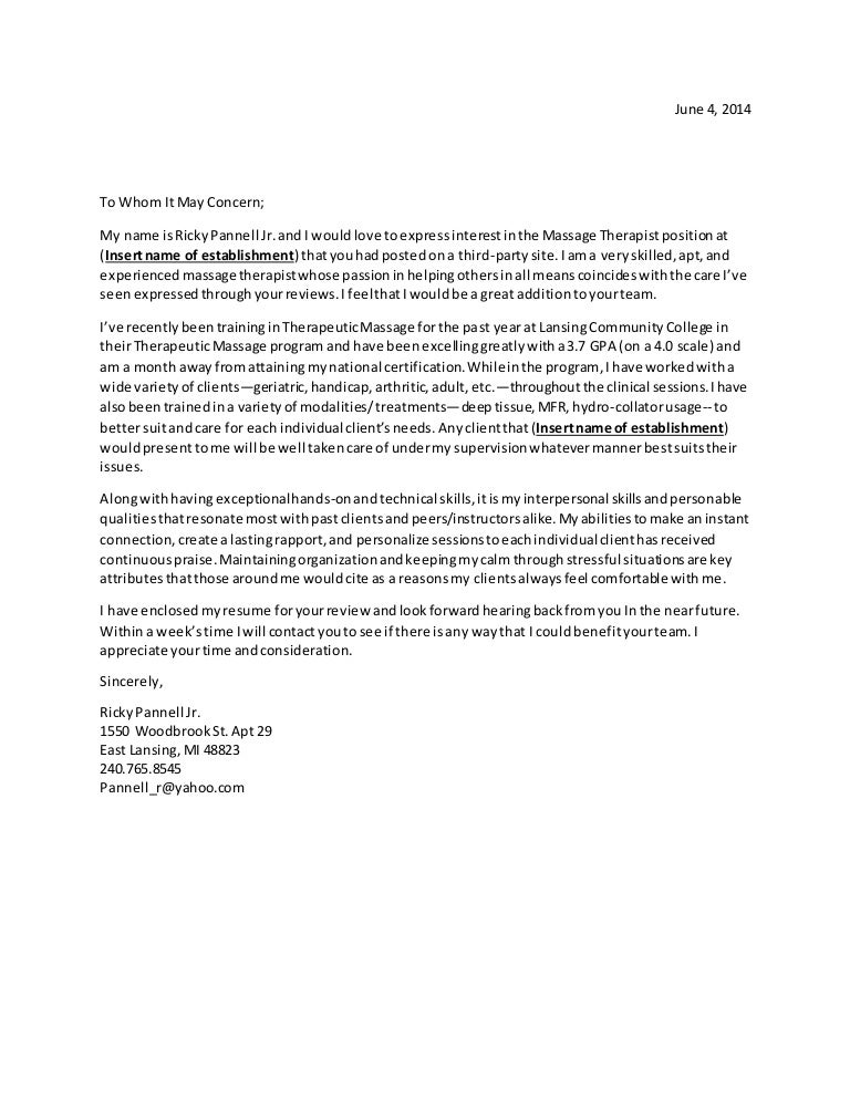 Massage Therapist Cover Letter