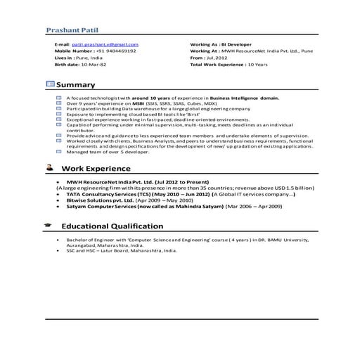 Prashant Patil - MSBI - 10 Yrs