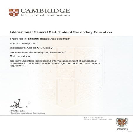 IGCSE Certificate