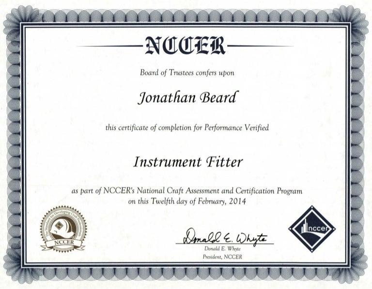 NCCER Instrument Fitter Certification