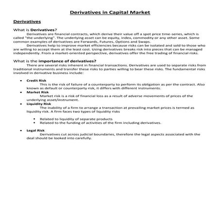 Derivatives in Capital Market