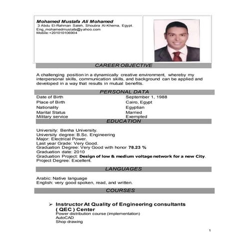 Mohamed Mustafa Ali CV
