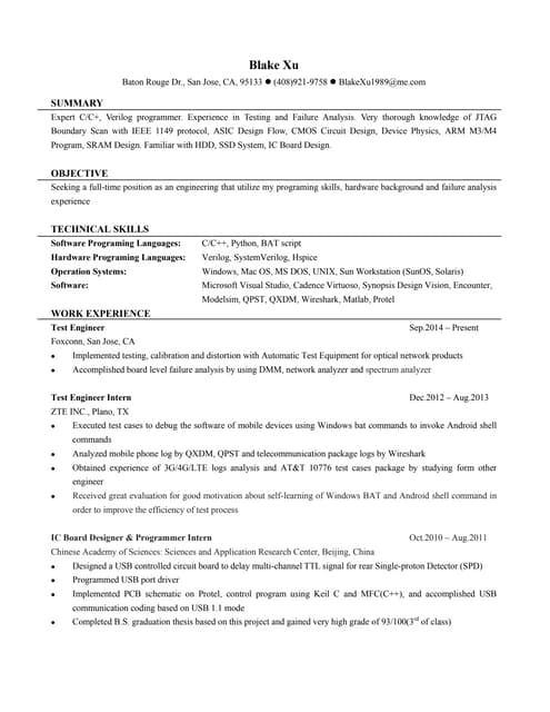 Blake Xu Resume