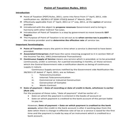 Point of Taxation Under Service Tax Laws
