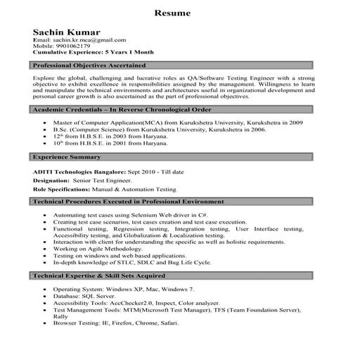 Resume - Sachin Kumar