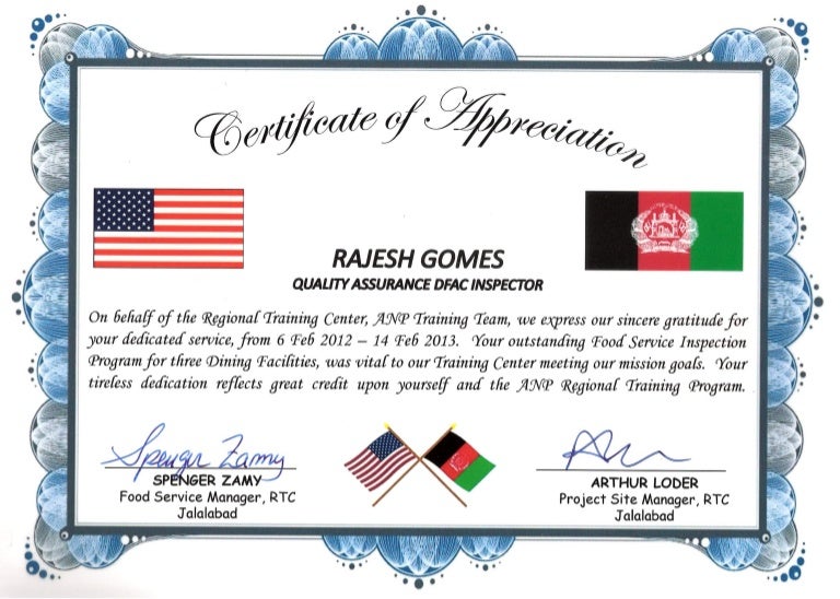 Certificate of Quality Assurance Inspector