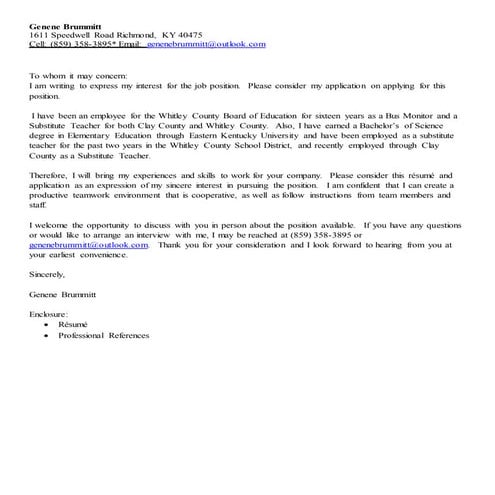 Genene Brummitt's CV & Resume