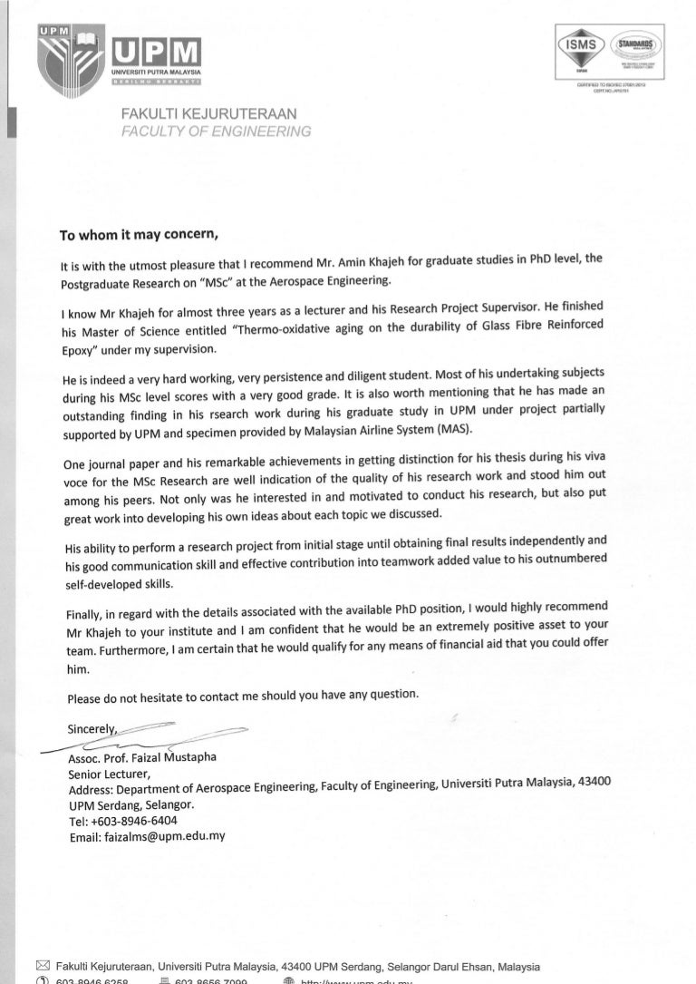 recommendation letter upm recommendation letter meaning