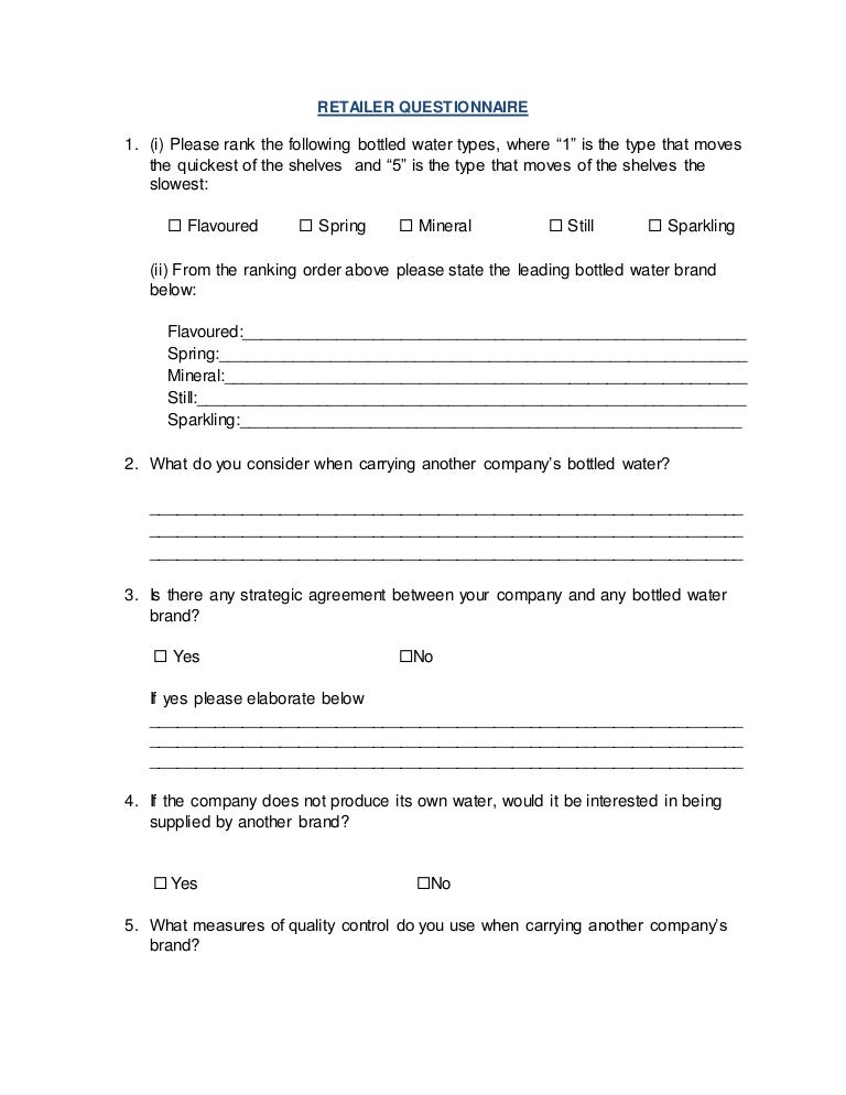 RETAILER QUESTIONNAIRE