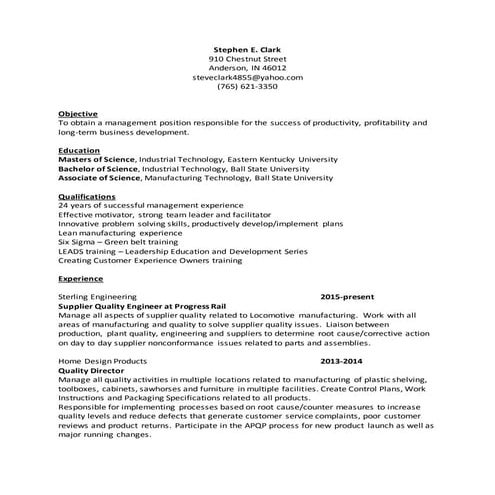 Steve Clark resume 9-15