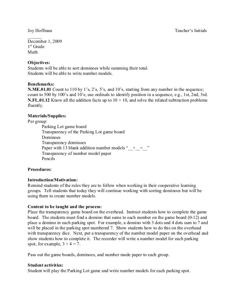 Student Teaching Cooperative Learning Group Lesson Plan Math