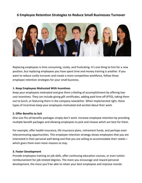 Strategies To Reduce Employee Turnover Pdf 6 Employee Retention Strategies to Reduce Small Businesses Turnover | PDF