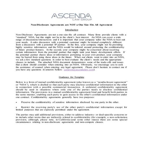 Nondisclosure Agreements (Training Notes and Template)