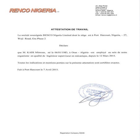 Attestation de travail