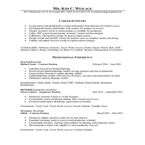 Resume - Mr. Kim Weilage