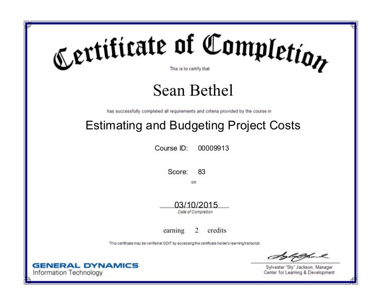 ESTIMATING AND BUDGETING CERTIFICATE