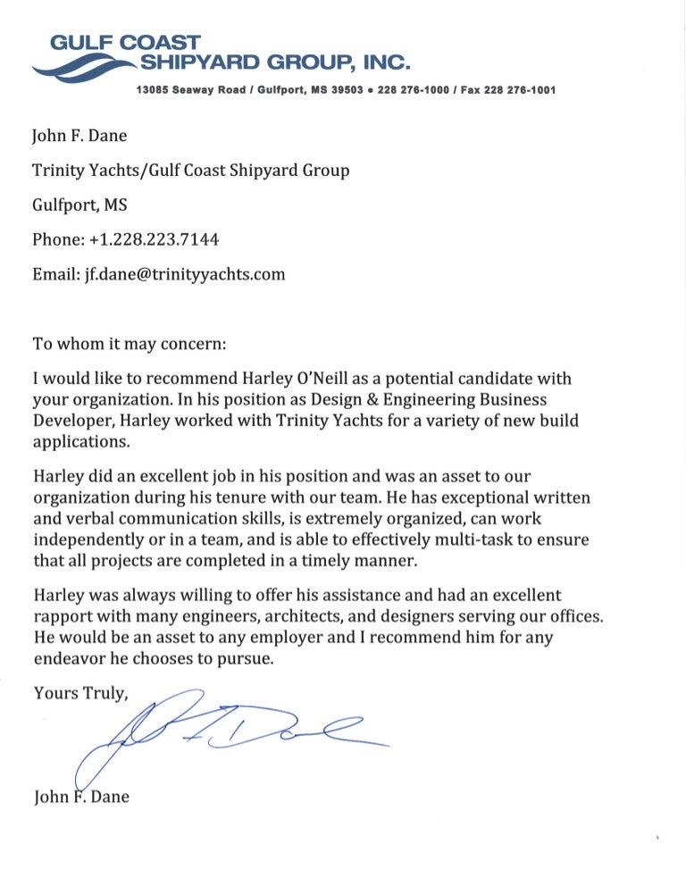 Trinity Yachts Letter of