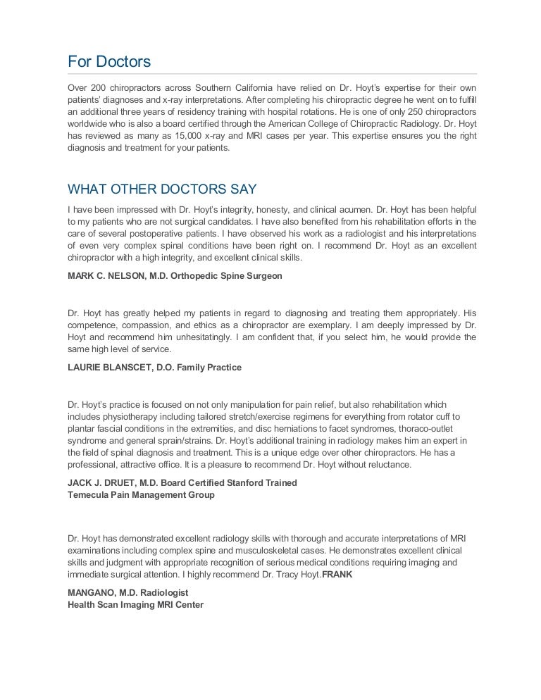 Doctor Testimonials for Dr. Hoyt