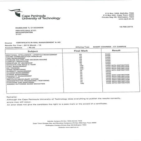Rail Management Results