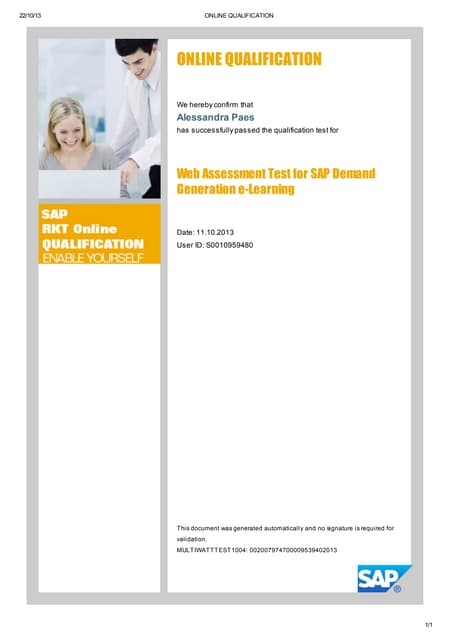 WEB ASSESSMENT TEST SAP BUSINESS ALL-IN-ONE LEVEL 1 PRESALES | PDF