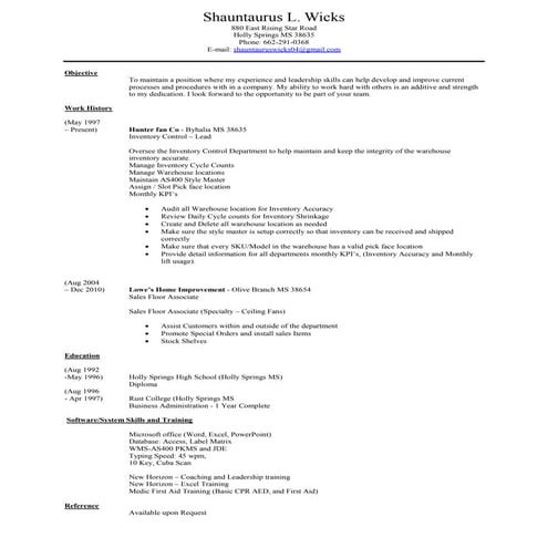 Shauntaurus L Wicks Resume 123x