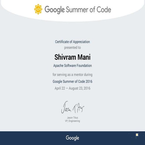 gsoc_mentor for Shivram Mani