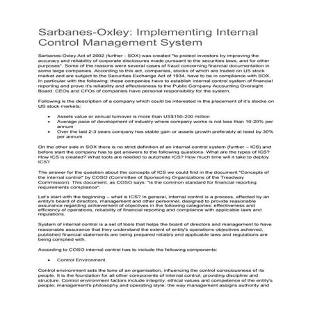 SOX ICMS Implmenetation - 2007