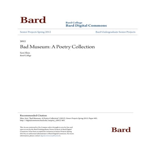 Bad Museum_ A Poetry Collection