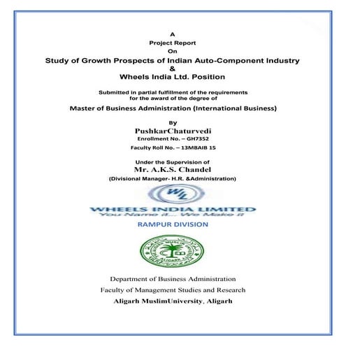 Internship Report At Wheels India Ltd
