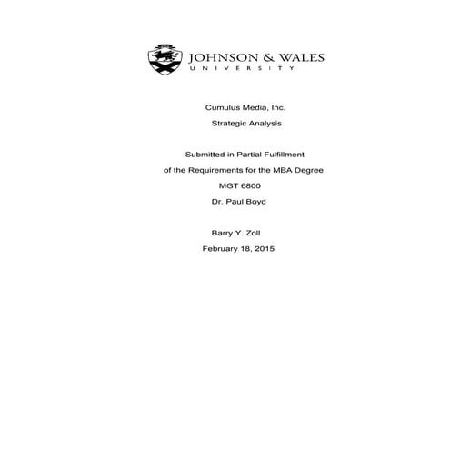 Strategic Planning Paper Cumulus Media  Feb 15 2015
