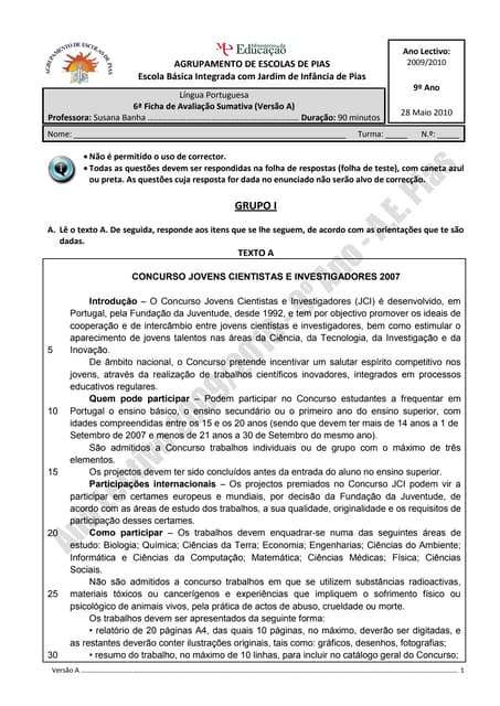 2009/2010_6ª ficha de avaliação9a