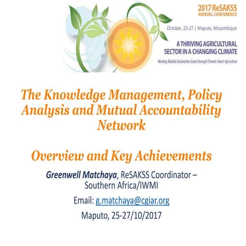 Overview and Key Achievements of the Knowledge Management, Policy Analysis an...