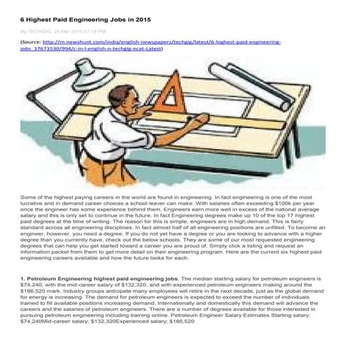 6 highest paid engineering jobs in 2015