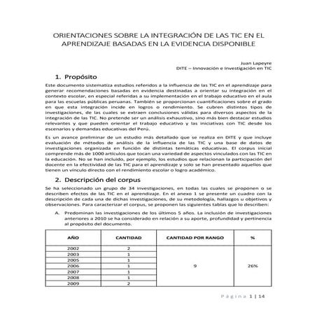  ORIENTACIONES SOBRE LA INTEGRACIÓN DE LAS TIC EN EL APRENDIZAJE BASADAS EN LA EVIDENCIA DISPONIBLE - GUIDELINES ON THE INTEGRATION OF ICT IN LEARNING BASED ON THE EVIDENCE AVAILABLE