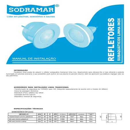 Manual de iluminação Led Pool para piscina - Sodramar | PDF