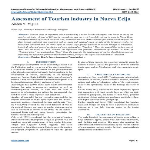 Assessment of Tourism industry in Nueva Ecija
