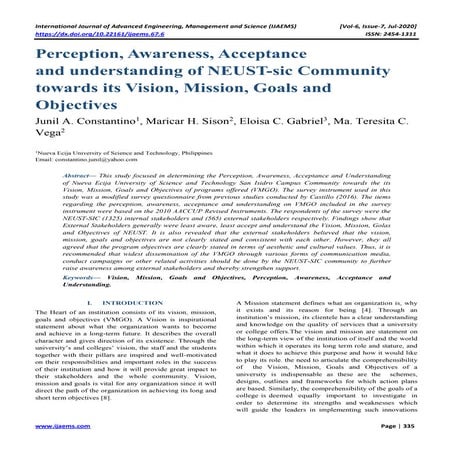 Perception, Awareness, Acceptance and understanding of NEUST-sic Community to...