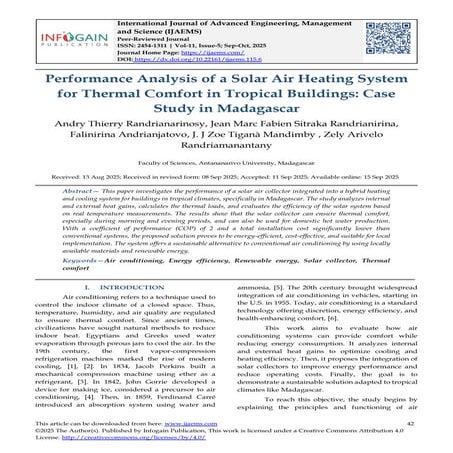 Performance Analysis of a Solar Air Heating System for Thermal Comfort in Tro...