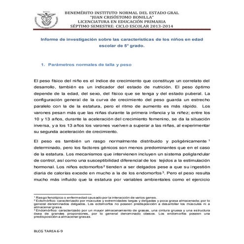  las características de los niños en edad escolar 5° grado